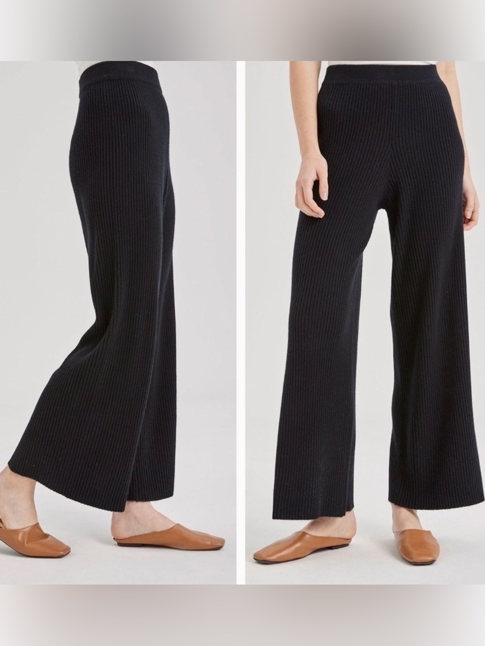 NAP yak wool ribbed wide leg knit pants size small black luxury